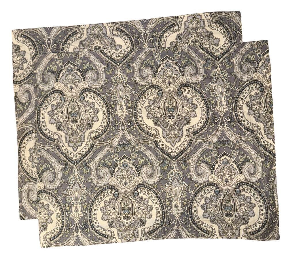 Vintage Lauren Ralph Lauren Paisley Gray White Set of 2 Pillowcases Damask Lux